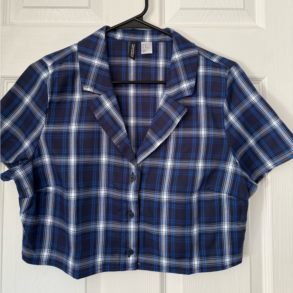 Blue plaid H&M button-up crop top